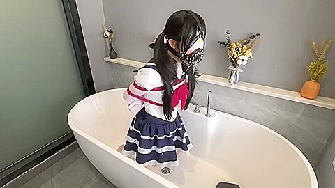 Chinese Girl In School Costume Tied In Diferent Positions (18+)