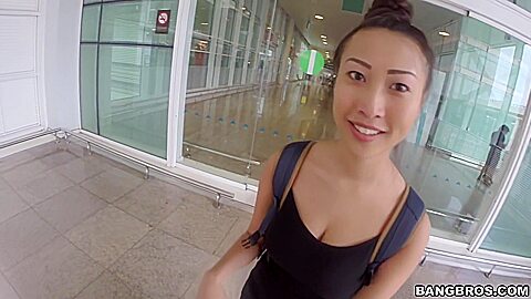 Big tit asian chick public with...
