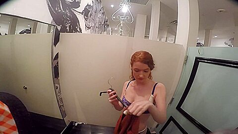 Tasty Ginger Fire Crotch Drenches Dressing Room With Pussy